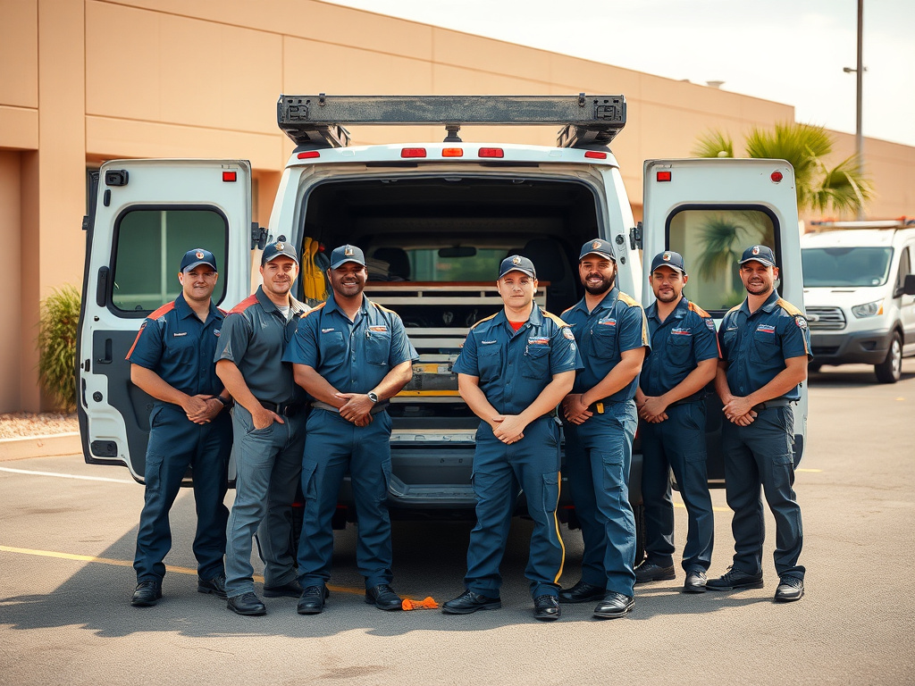 PHX Hood Vent Cleaning crew in front of a service van with equipment