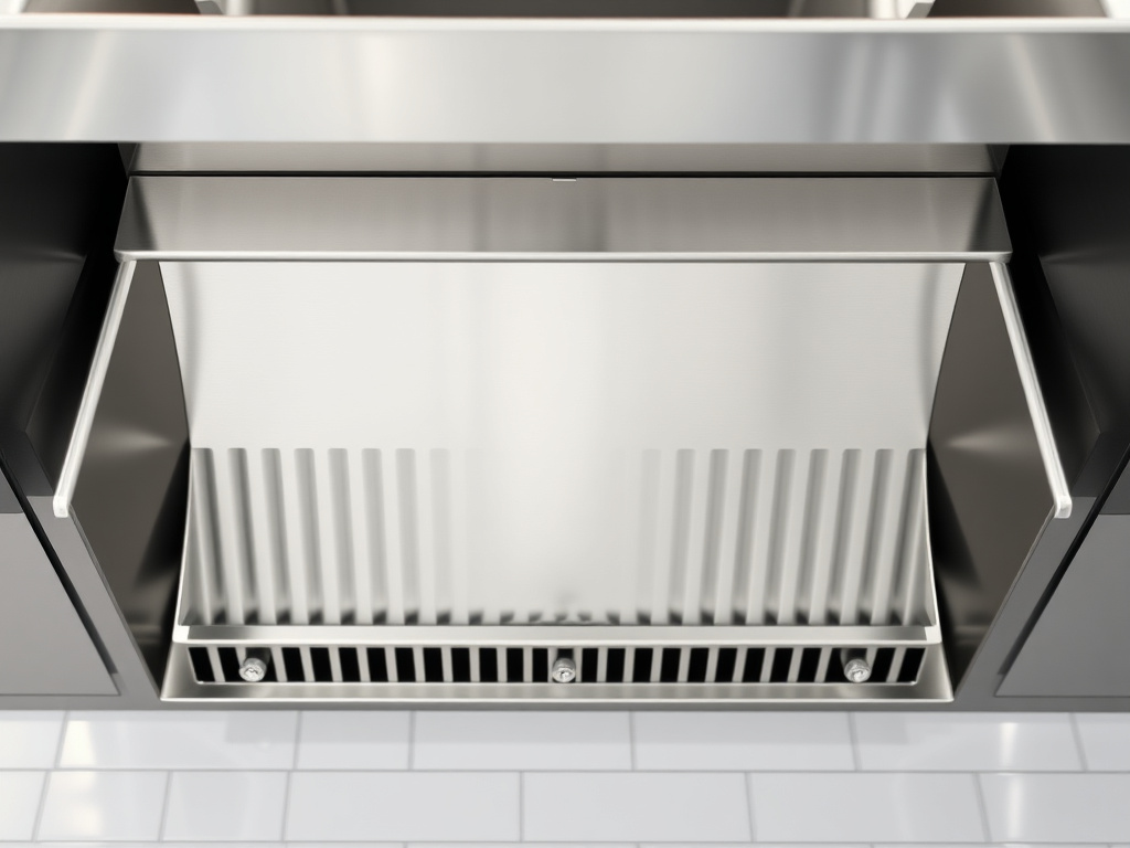 Commercial kitchen exhaust hood cleaned to bare shining stainless steel after service